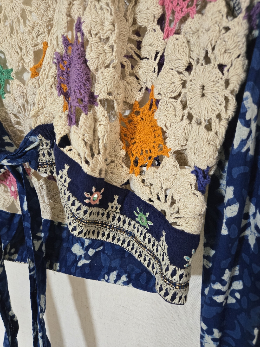 Free People Crochet Lace Tie-Front Top | Boho Bell Sleeve Cardigan - Picture 3 of 6